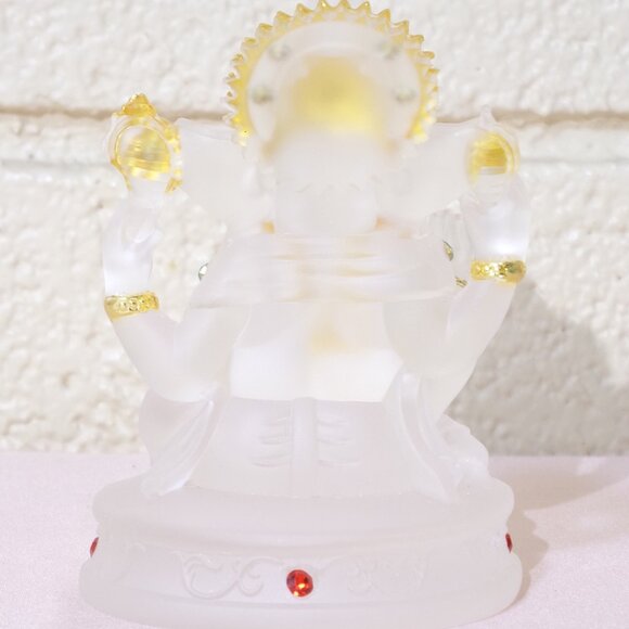 GANESH CLEAR GLAZE CRYSTAL STATUE-Bejeweled Resin Stone-4.5 in Figurine-Success - Picture 10 of 16